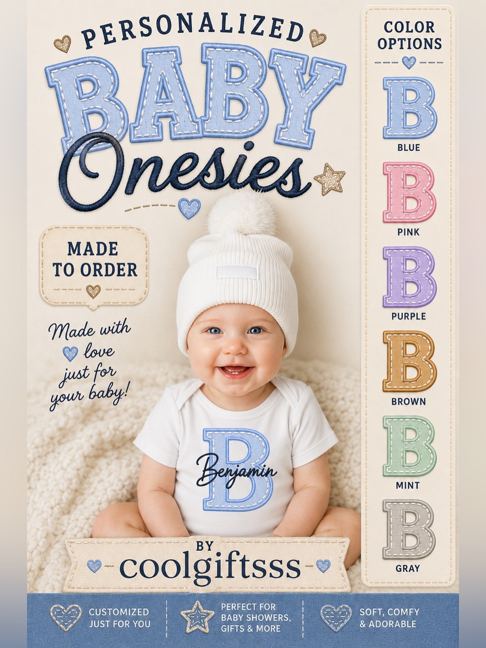 Personalized Blue Baby Onesie - boy or girl made to order baby gifts